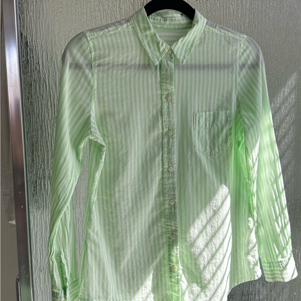 VINTAGE LIGHTWEIGHT COTTON LIME STRIPED BUTTON UP SHIRT Size- XS/S